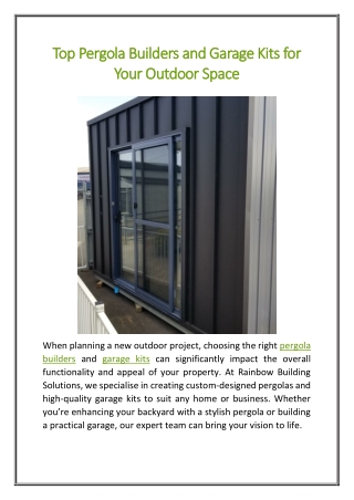 Top Pergola Builders and Garage Kits for Your Outdoor Space
