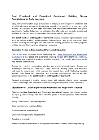 Best Preschool and Playschool Gachibowli_ Building Strong Foundations for Early Learning