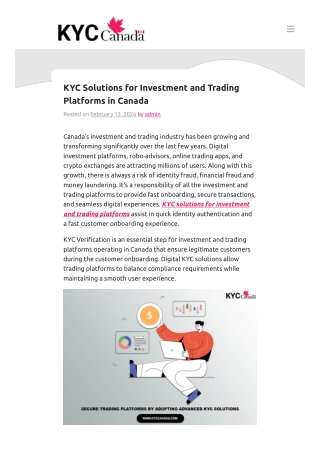 KYC Solutions for Investment and Trading Platforms in Canada