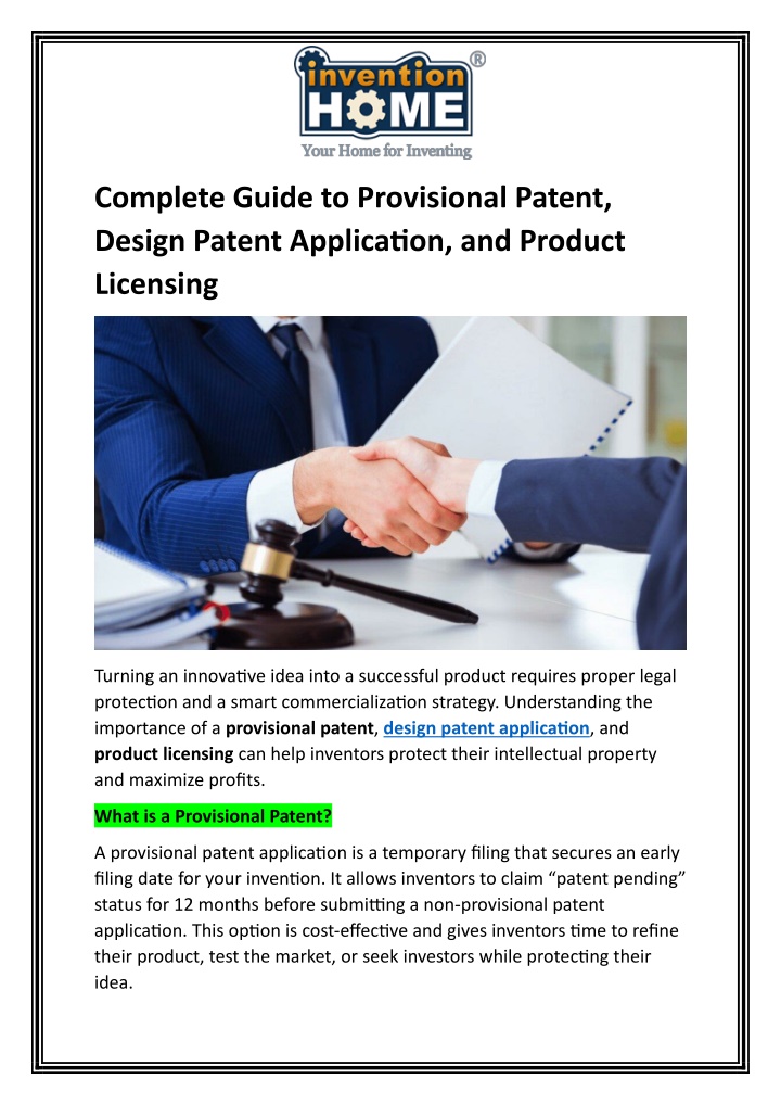 PPT - Complete Guide to Provisional Patent, Design Patent Application ...