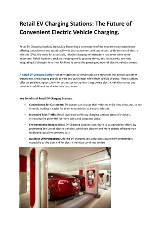 Retail EV Charging Stations: The Future of Convenient Electric Vehicle Charging.