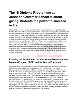 The IB Diploma Programme at Johnson Grammar School is about giving students the power to succeed in life