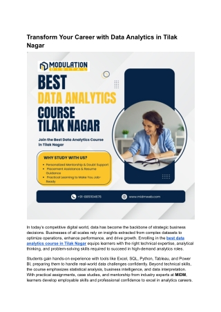 Transform Your Career with Data Analytics in Tilak Nagar