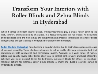 Transform Your Interiors with Roller Blinds and Zebra Blinds in Hyderabad