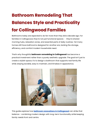 Bathroom Remodeling That Balances Style and Practicality for Collingwood Families
