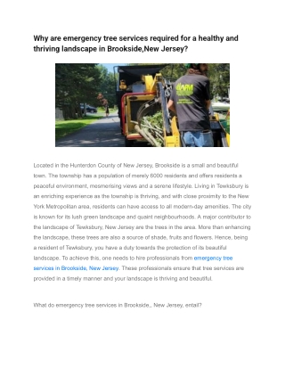 Why are emergency tree services required for a healthy and thriving landscape in Brookside,New Jersey