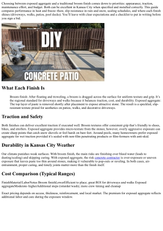 Exposed Aggregate vs. Broom Finish in Kansas City: Cost, Traction, and Maintenan