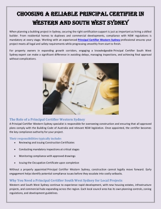 Choosing a Reliable Principal Certifier in Western and South West Sydney