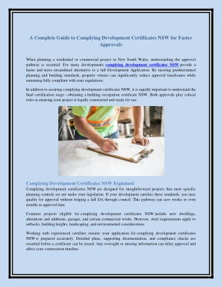 A Complete Guide to Complying Development Certificates NSW for Faster Approvals