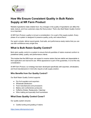 How We Ensure Consistent Quality in Bulk Raisin Supply at NRFarm Product