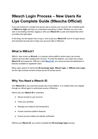 99exch Login Process – New Users Ke Liye Complete Guide (99excha Official)