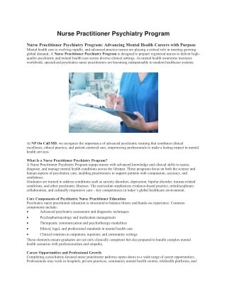 Nurse Practitioner Psychiatry Program