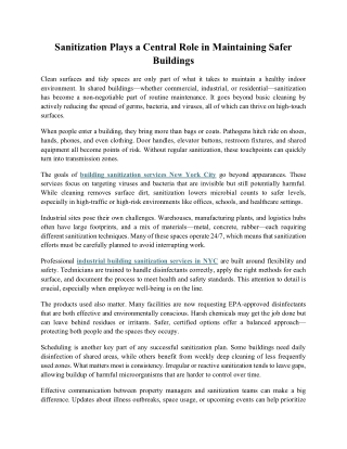 Sanitization Plays a Central Role in Maintaining Safer Buildings 