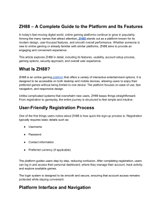 ZH88 – A Complete Guide to the Platform and Its Features