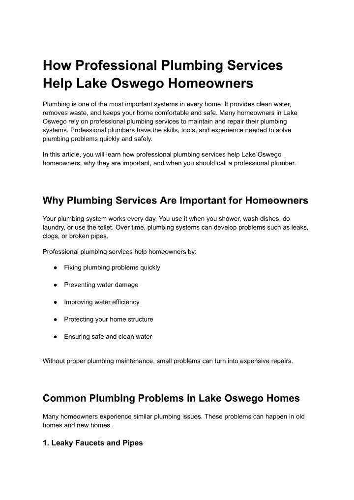 PPT - Plumbing Services Help Lake Oswego Homeowners PowerPoint ...