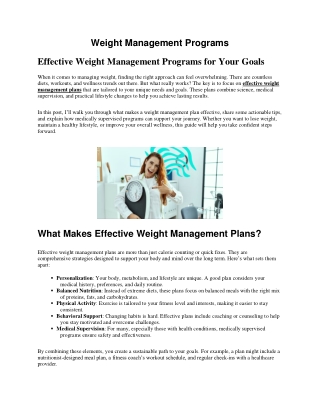 Weight Management Programs