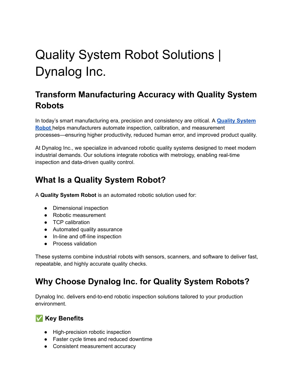 PPT - Quality System Robot Solutions _ Dynalog Inc PowerPoint ...