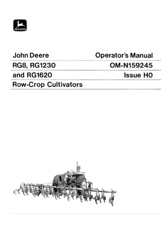 John Deere RG8 RG1230 and RG1620 Row-Crop Cultivators Operator’s Manual Instant Download (Publication No.OMN159245)
