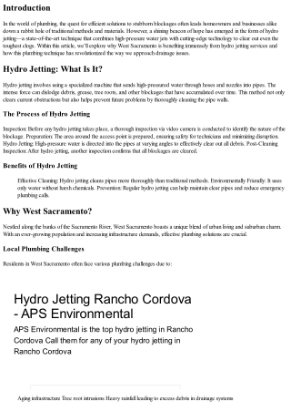 West Sacramento and Hydro Jetting: A Match Made in Plumbing Heaven