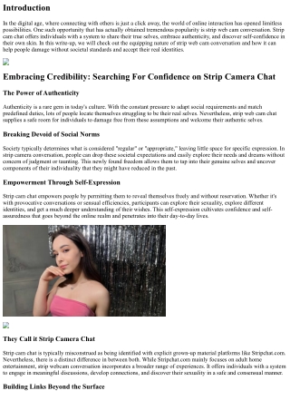 Accepting Authenticity: Finding Confidence on Strip Cam Conversation