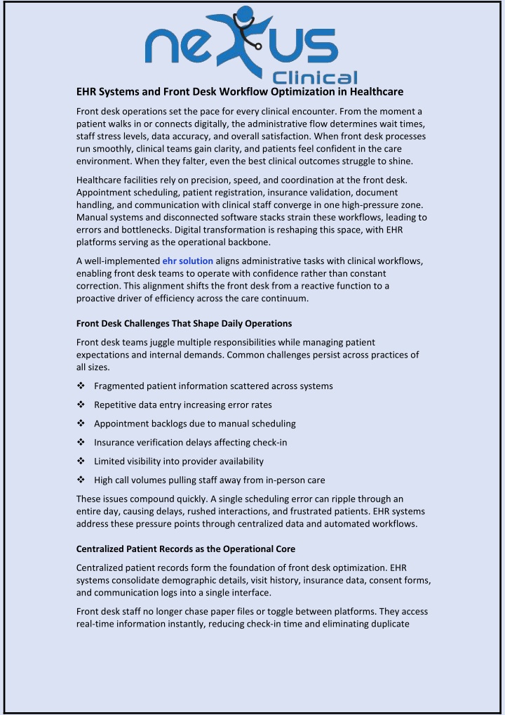 PPT - EHR Systems and Front Desk Workflow Optimization in Healthcare ...