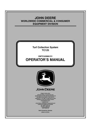 John Deere TC125 Turf Collection System Operator’s Manual Instant Download (Publication No.OMTCU28985)