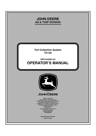 John Deere TC125 Turf Collection System Operator’s Manual Instant Download (Publication No.OMTCU30922)