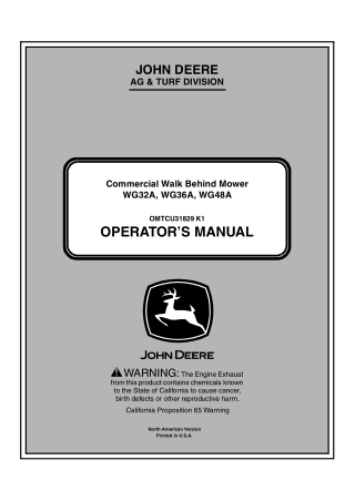 John Deere WG32A  WG36A  WG48A Commercial Walk Behind Mower Operator’s Manual Instant Download (PIN030001-) (Publication