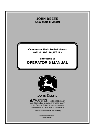 John Deere WG32A  WG36A  WG48A Commercial Walk Behind Mower Operator’s Manual Instant Download (PIN040001-) (Publication
