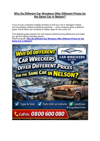 Why Do Different Car Wreckers Offer Different Prices for the Same Car in Nelson?