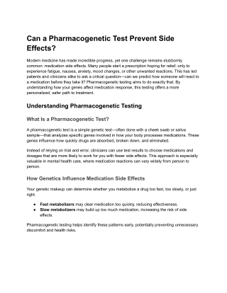 Can a Pharmacogenetic Test Prevent Side Effects