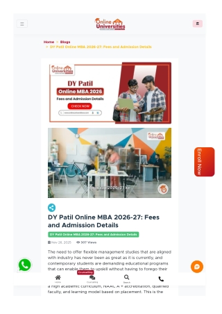 DY Patil Online MBA Admission 2026-27: Program Overview, Fees & Placement Opport