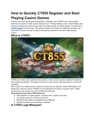 How to Quickly CT855 Register and Start Playing Casino Games
