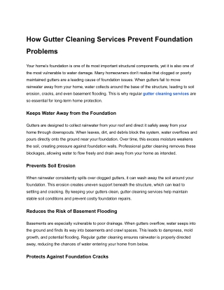 How Gutter Cleaning Services Prevent Foundation Problems
