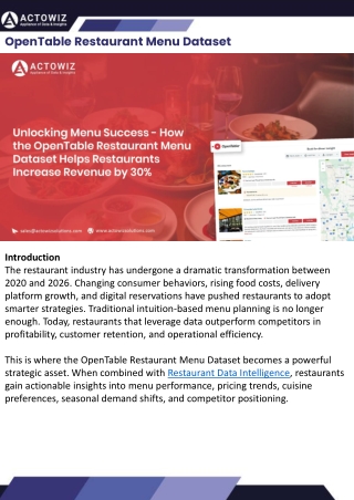 opentable restaurant menu dataset