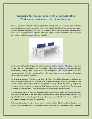 Enhancing Workplace Productivity with Smart Office Workstations and Modern Furni