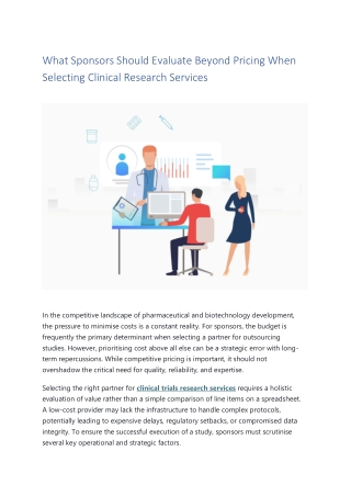What Sponsors Should Evaluate Beyond Pricing When Selecting Clinical Research Services