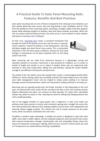 A Practical Guide To Solar Panel Mounting Rails Features, Benefits And Best Practices