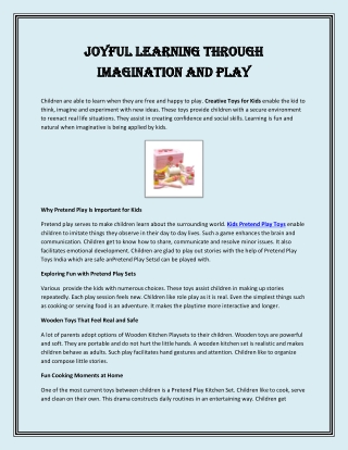 Joyful Learning Through Imagination and Play