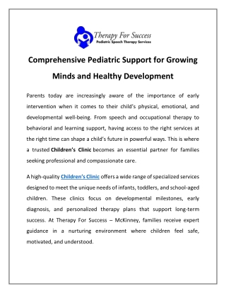 Comprehensive Pediatric Support for Growing Minds and Healthy Development
