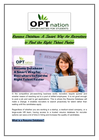 Resume Database- A Smart Way for Recruiters-OPTnation