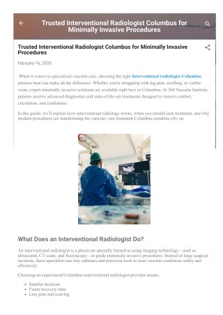 Trusted Interventional Radiologist Columbus for Minimally Invasive Procedures