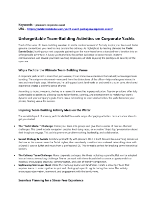 Unforgettable Team-Building Activities on Corporate Yachts