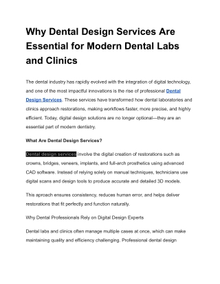 Why Dental Design Services Are Essential for Modern Dental Labs and Clinics