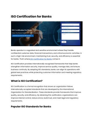 ISO Certification for Banks