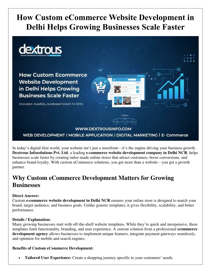 PPT - How Custom eCommerce Website Development in Delhi Helps Growing ...