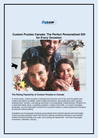 Custom Puzzles Canada_The Perfect Personalized Gift for Every Occasion