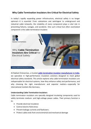 Why Cable Termination Insulators Are Critical for Electrical Safety