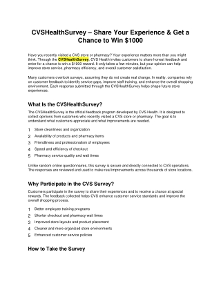 Cvs health surCVSHealthSurvey – Win $1000 – Take CVS feedback surveyvey