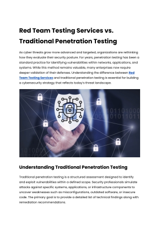 Red Team Testing Services vs. Traditional Penetration Testing